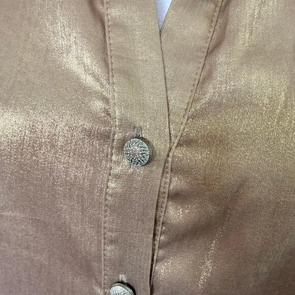 NWT Jodifl Gold Metallic Button Front Babydoll Shirt Dress Size S Holiday Party - Picture 3 of 7